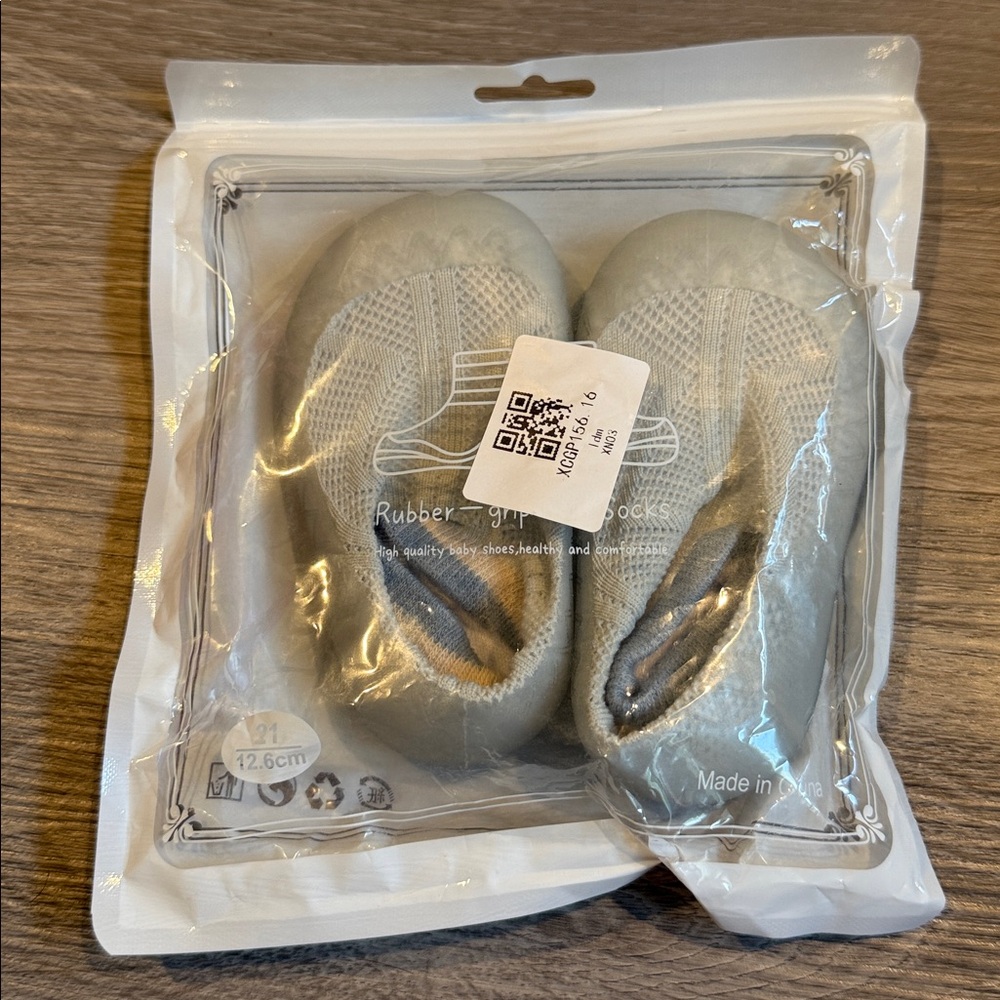 Gray Baby Socks with Rubber Soles